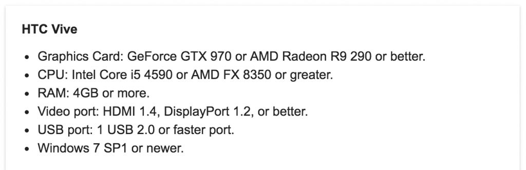 system requirements for htc vive