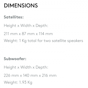 logitech z323 dimensions