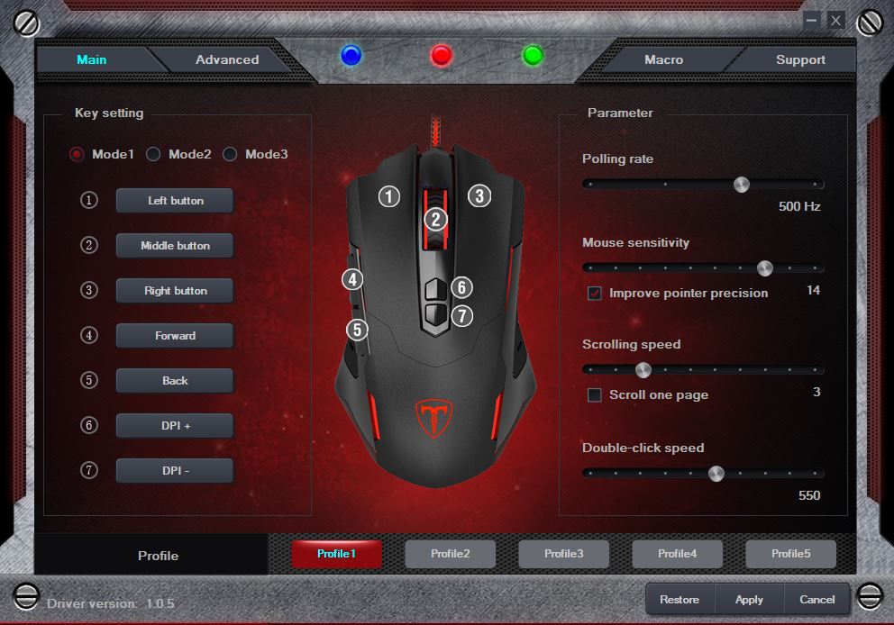 pictek gaming mouse wired 2400 dpi red