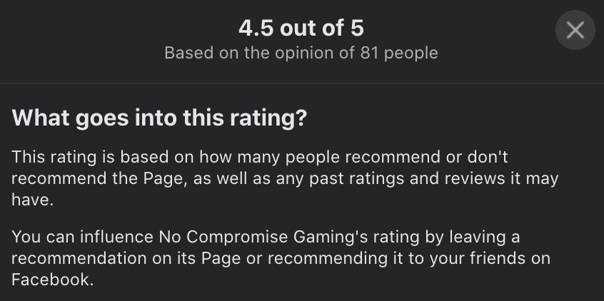 No Compromise Gaming Facebook Reviews