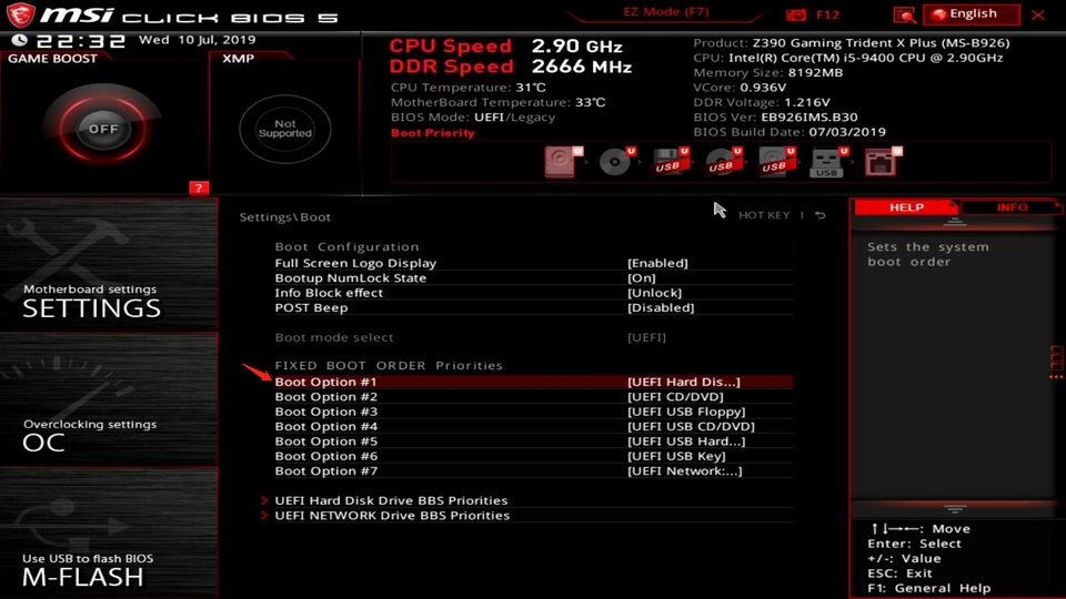 Motherboard BIOS Boot Order Example